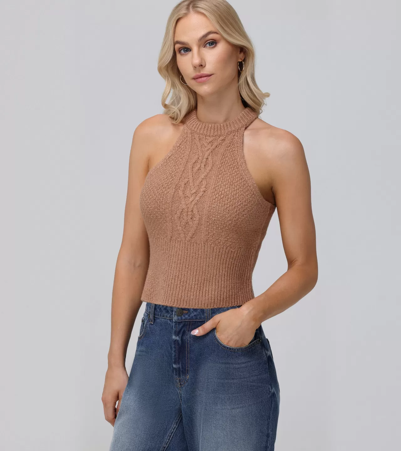 Frye Cable Halter Sweater Brown Hot