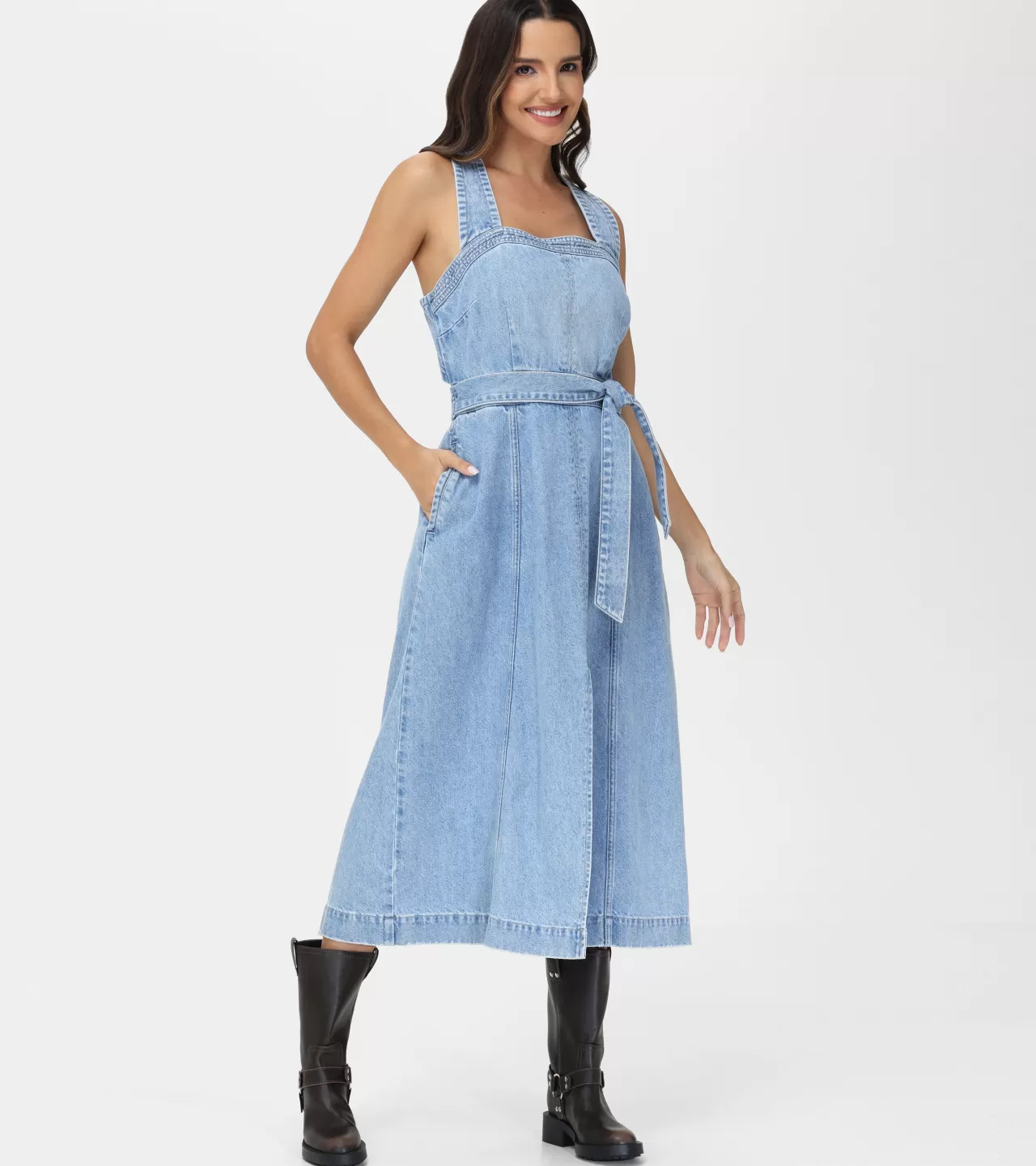 Frye Criss-cross Maxi Denim Dress Paradise Wash Store