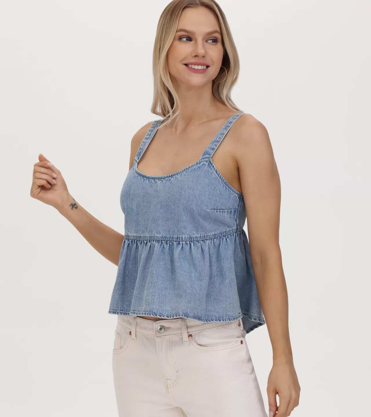 Frye Cropped Babydoll Top Cloud Wash Clearance