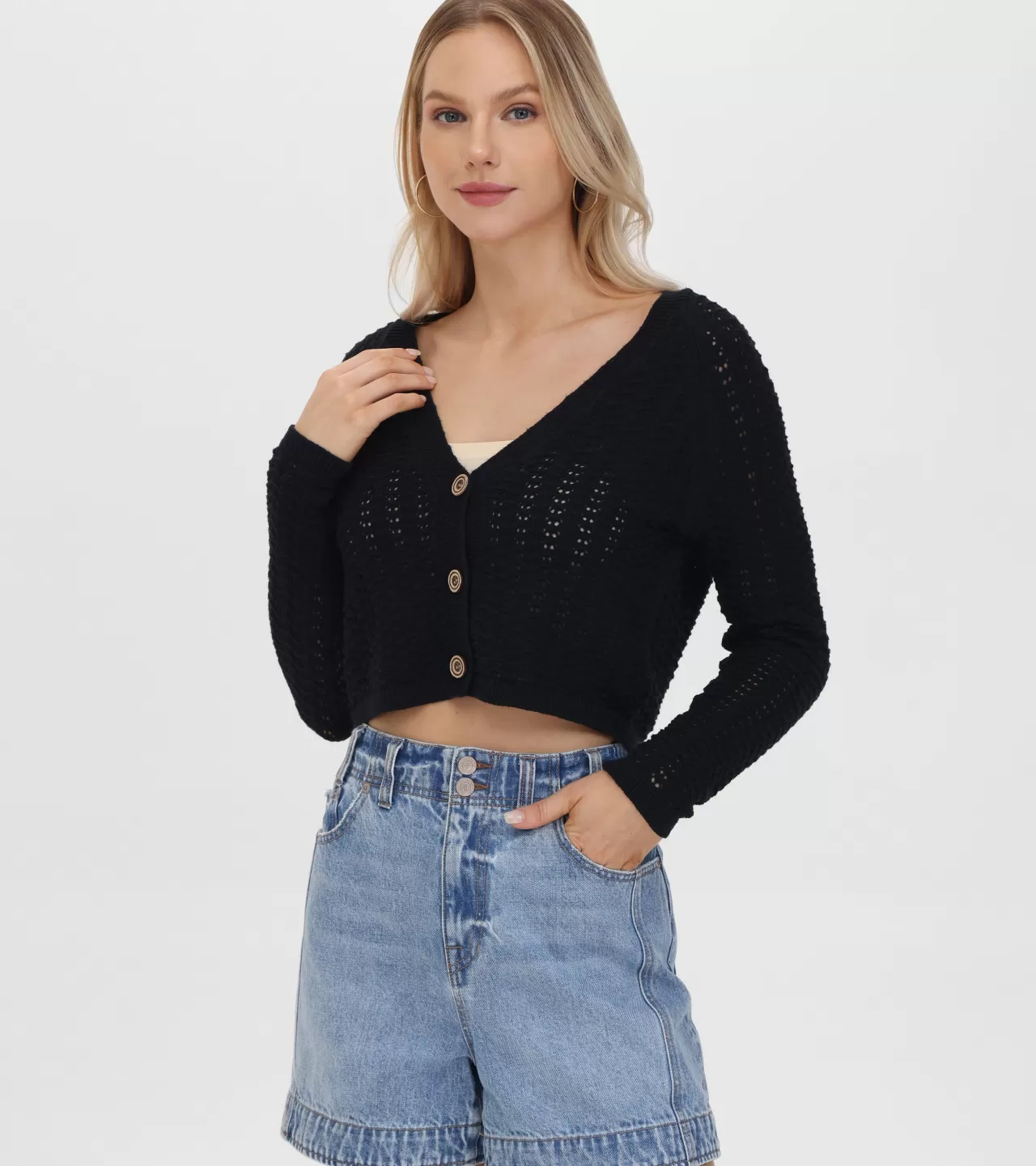 Frye Cropped Crochet V-Neck Cardigan Cheap