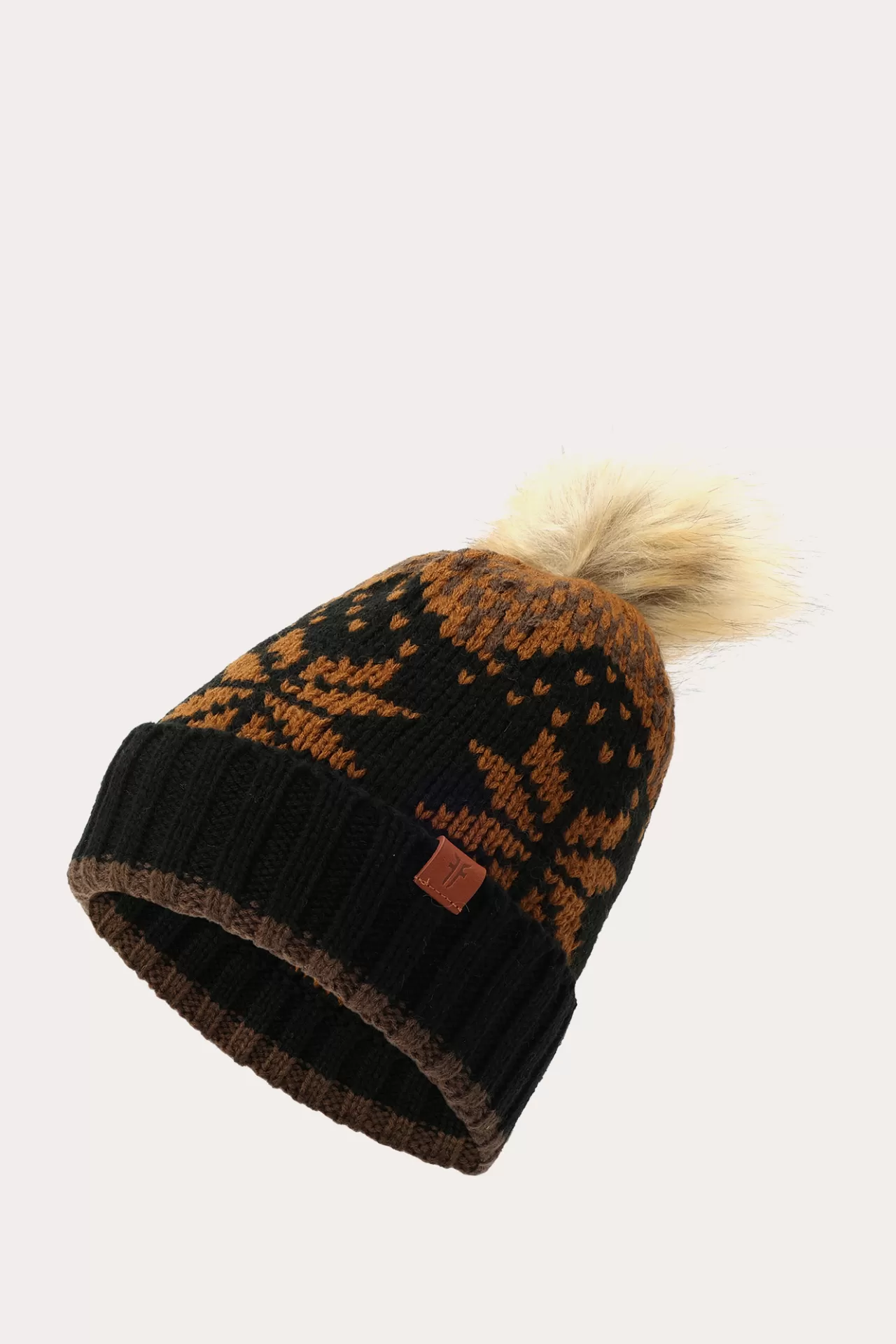 Frye Fair Isle Beanie With Cuff & Faux Fur Pom Discount