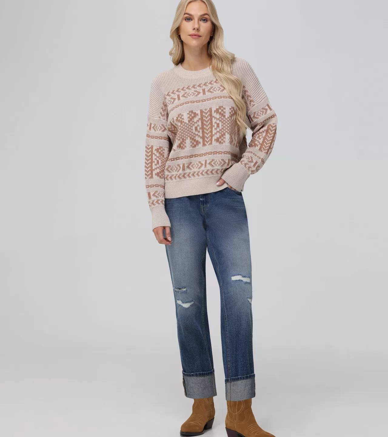 Frye Fairisle Crewneck Pullover Oatmeal Heather Discount