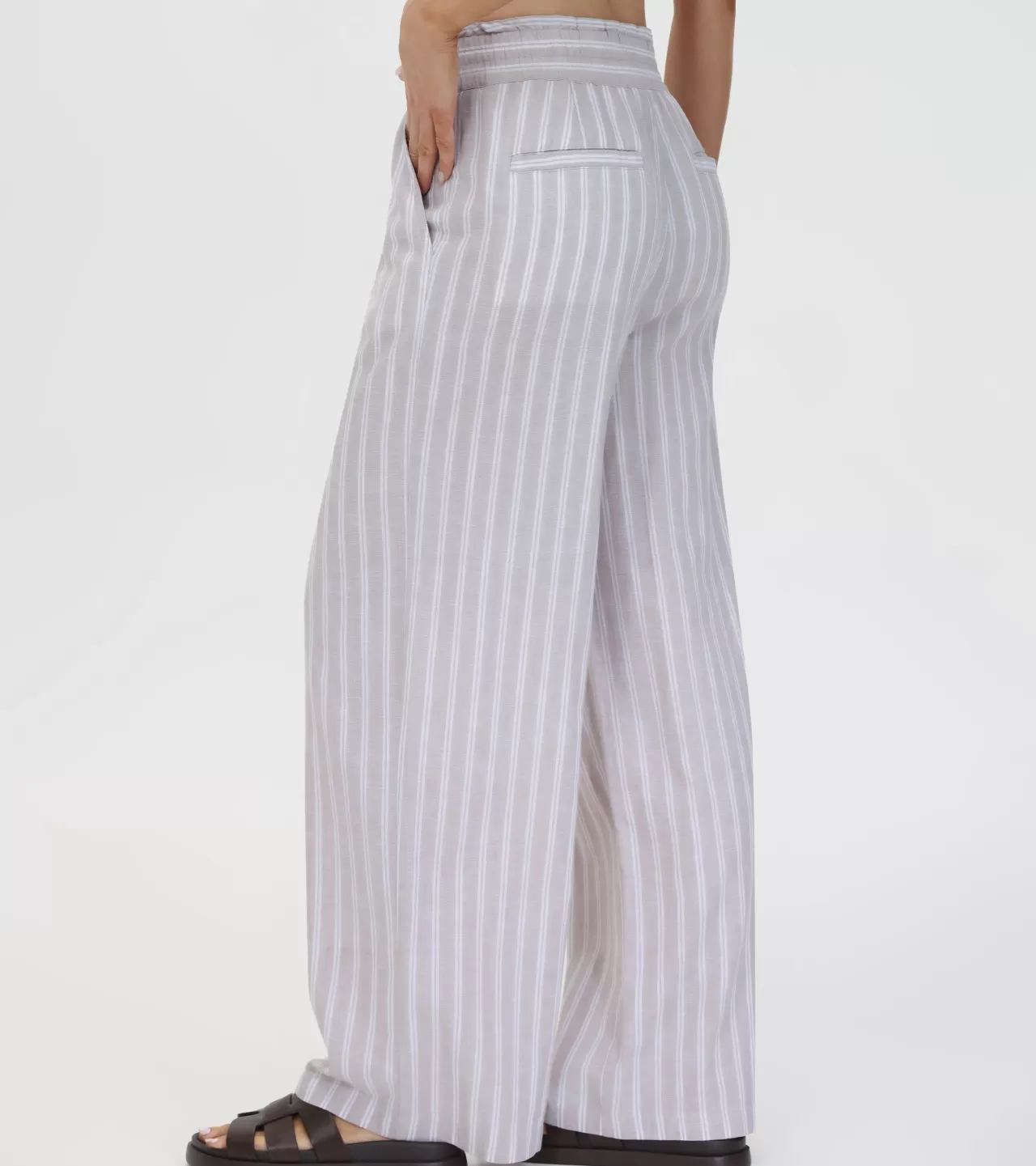 Frye Linen Striped Wide Leg Pant Natural Sand Stripe Outlet