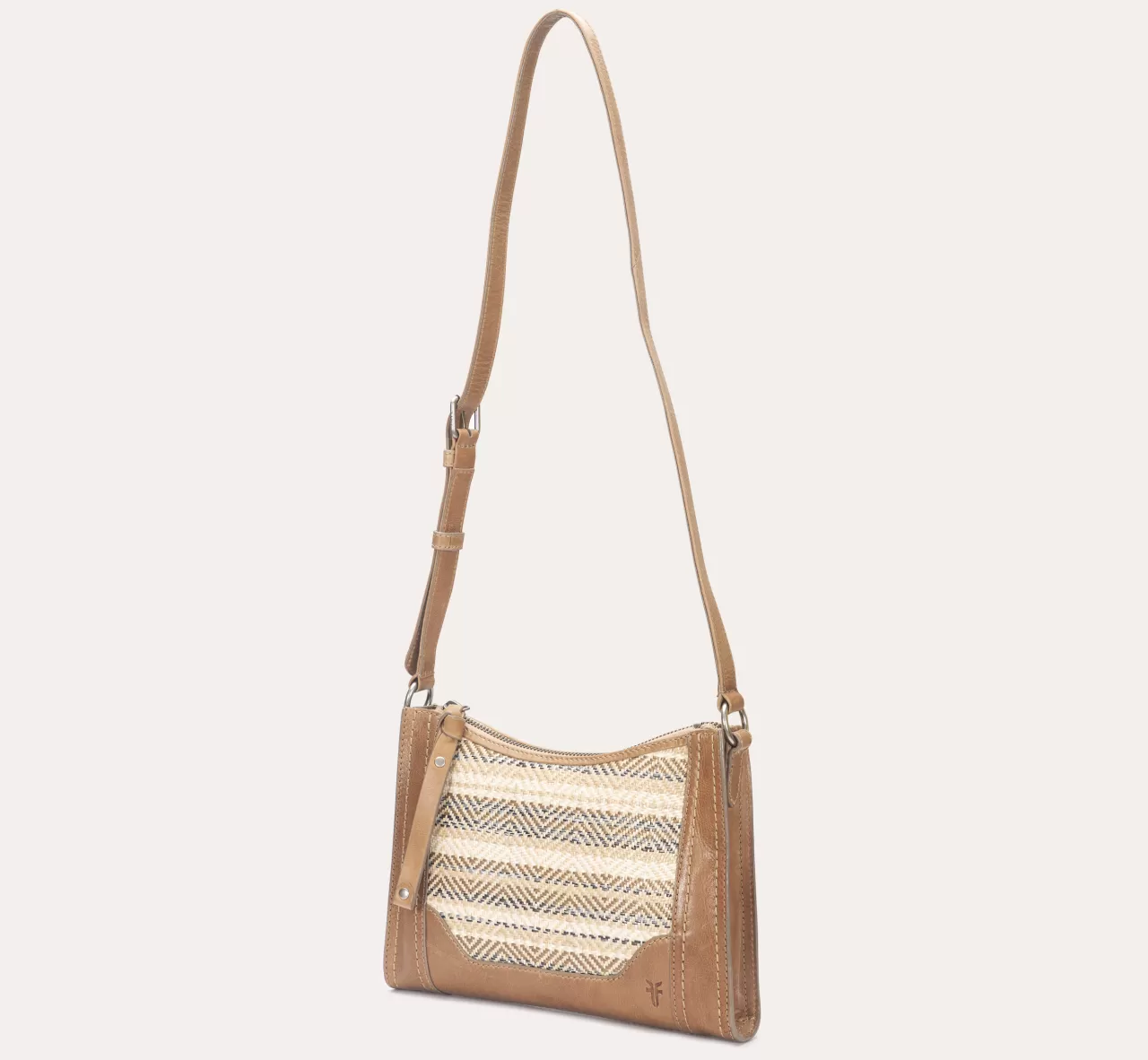 Frye Melissa Straw Zip Crossbody Beige Clearance