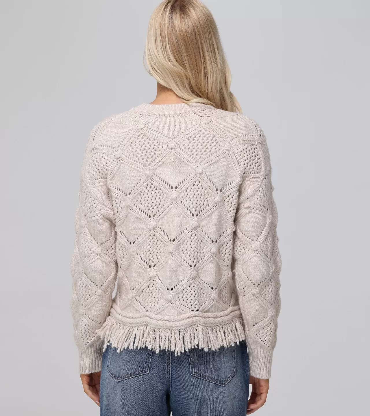 Frye Pointelle Fringe Pullover Oatmeal Heather Best