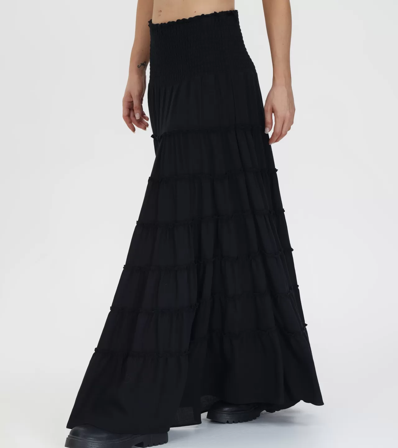 Frye Smocked Tiered Maxi Skirt Black Beauty Shop