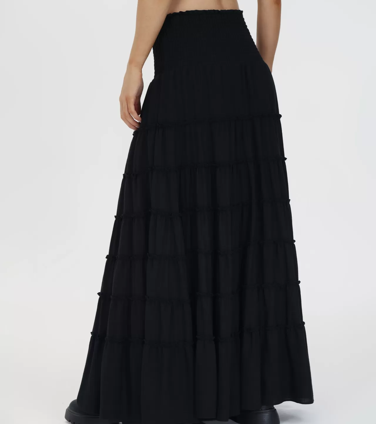 Frye Smocked Tiered Maxi Skirt Black Beauty Shop