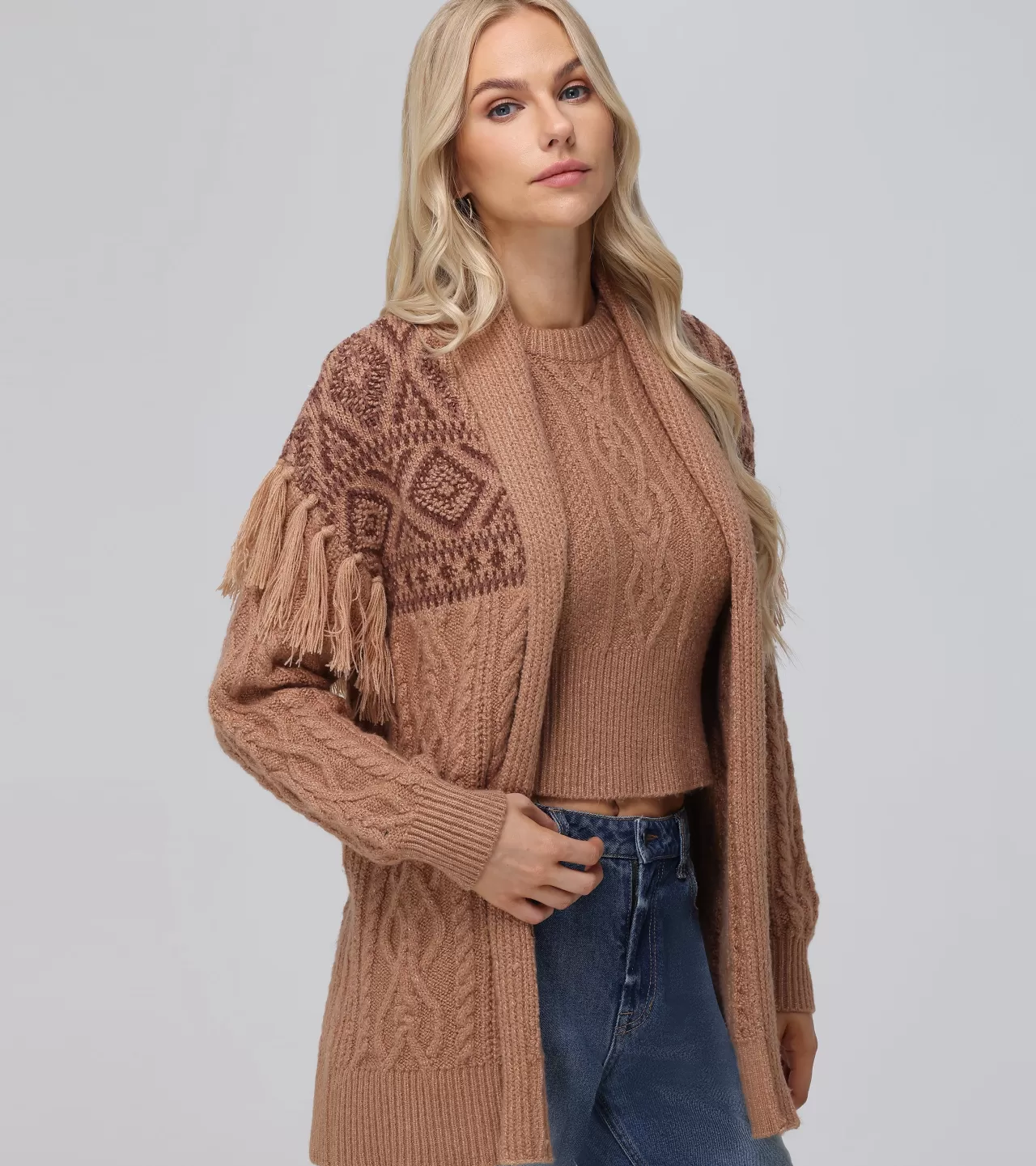 Frye Southwestern Cable Cardigan Brown Cheap