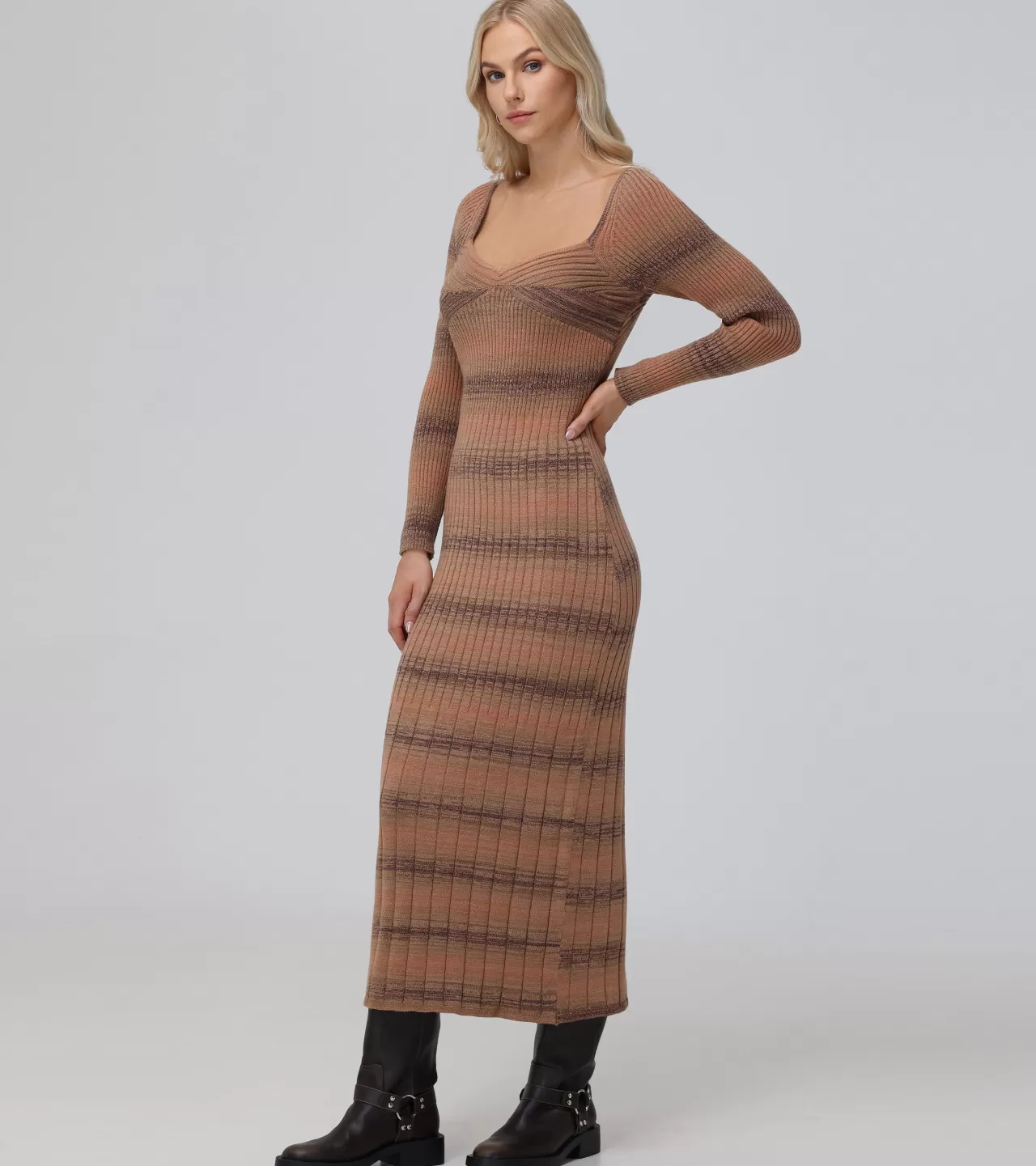 Frye Sweetheart Neck Space Dye Sweater Dress Brown Online