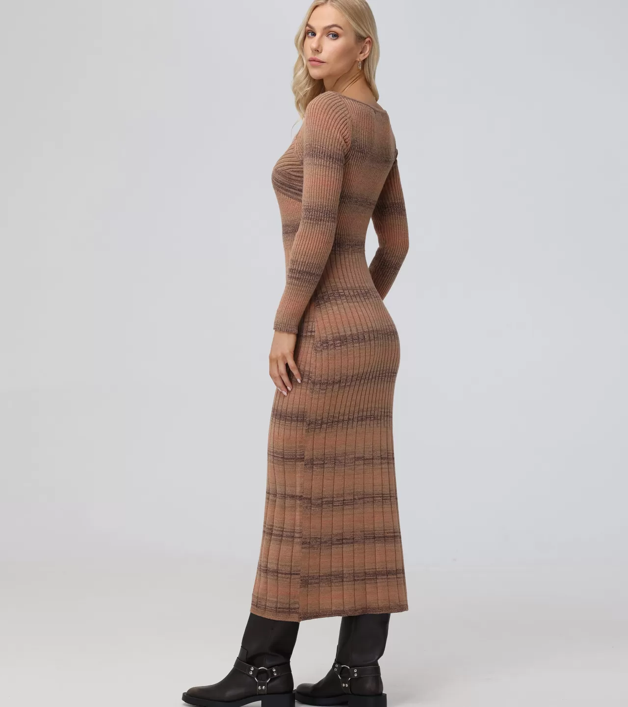 Frye Sweetheart Neck Space Dye Sweater Dress Brown Online